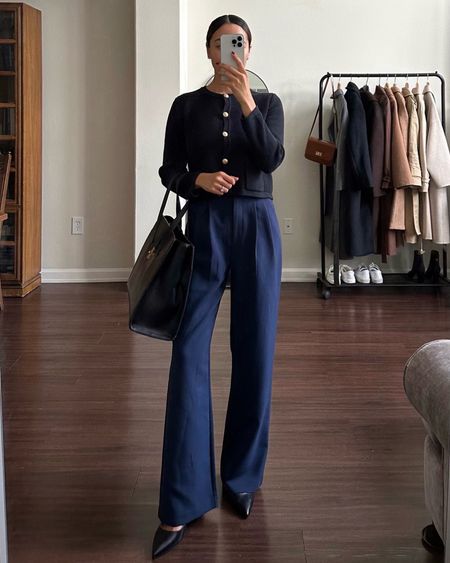 Styling navy workwear pants for the office 💙

• navy workwear pants - tts I’m wearing 25 reg // if you’re shorter than 5’4” [or if you have slightly shorter legs] I’d recommend getting the petite version! Currently on sale 
• sweater jacket - jcrew, beautiful quality 

#LTKsalealert #LTKstyletip #LTKworkwear