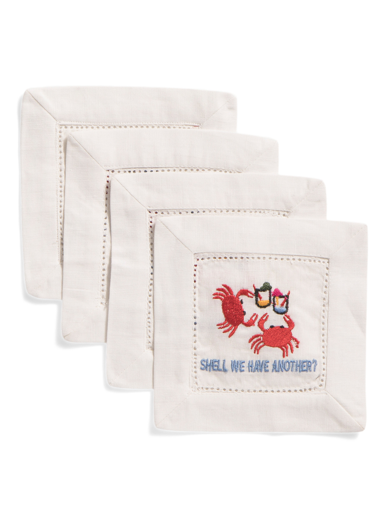 Set Of 4 Linen Hand Embroidered Coasters | TJ Maxx