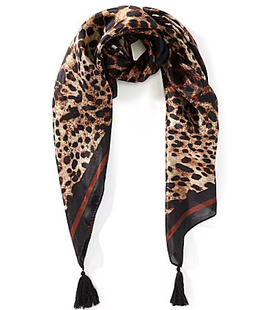 Gemma Layne Leopard Print Tassle Silk Square Scarf - Leopard | Dillard's