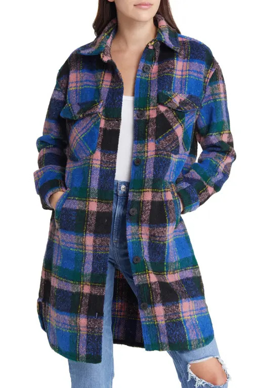 BLANKNYC Plaid Long Shacket in The Comeback at Nordstrom, Size Medium | Nordstrom
