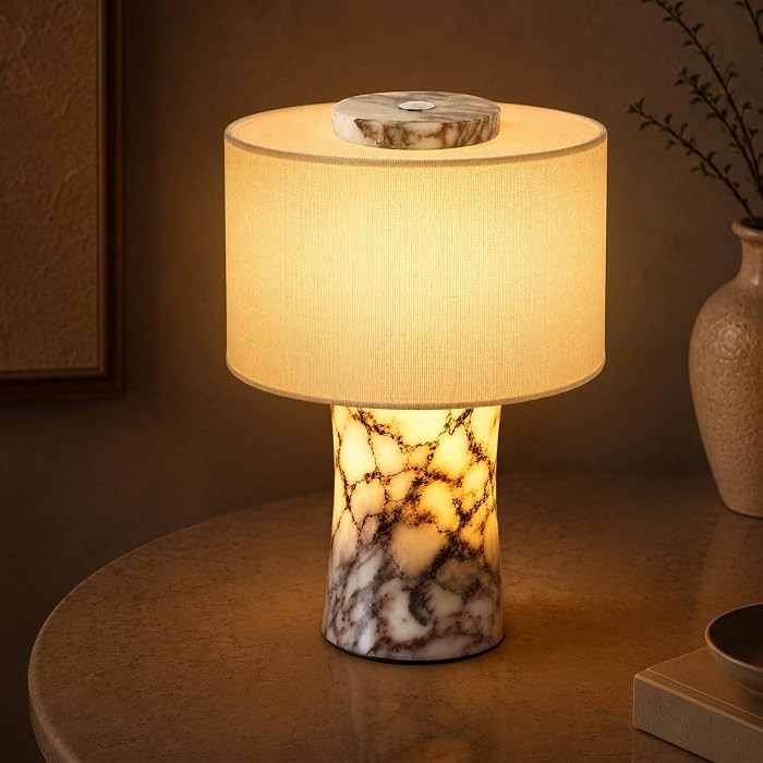 WMK Marble Lamp Cordless, Rechargeable Marble Touch Lamp with 3 Color, Linen Lampshade Stepless D... | Amazon (US)