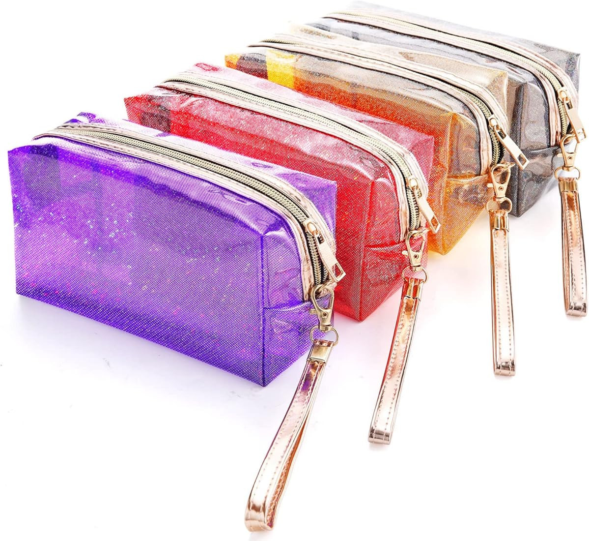 4Pcs Waterproof Cosmetic Bags PVC Transparent Zippered Toiletry Bag with Handle Strap Portable Cl... | Amazon (US)