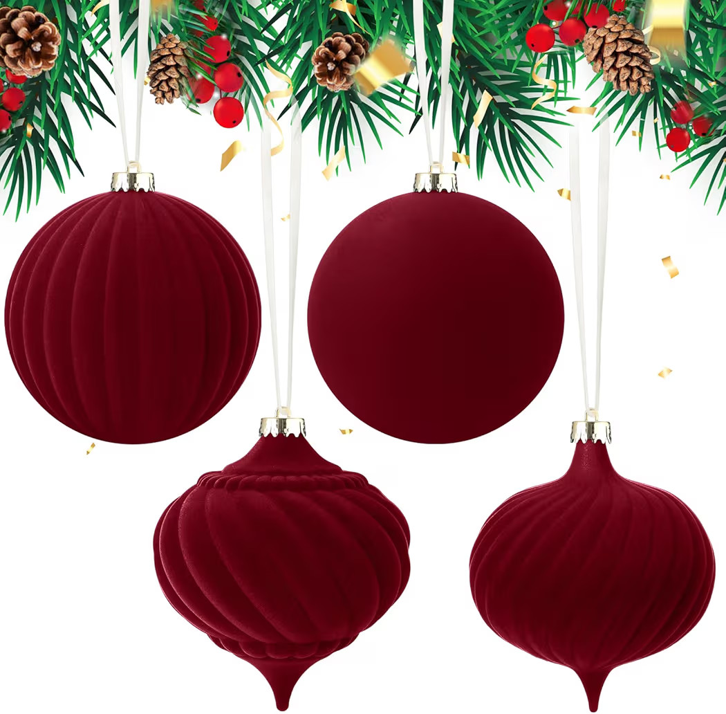 Civaner 4 Pcs 6 Inch Large Velvet Christmas Ball Ornaments Vintage Christmas Plastic Ball Ornamen... | Amazon (US)
