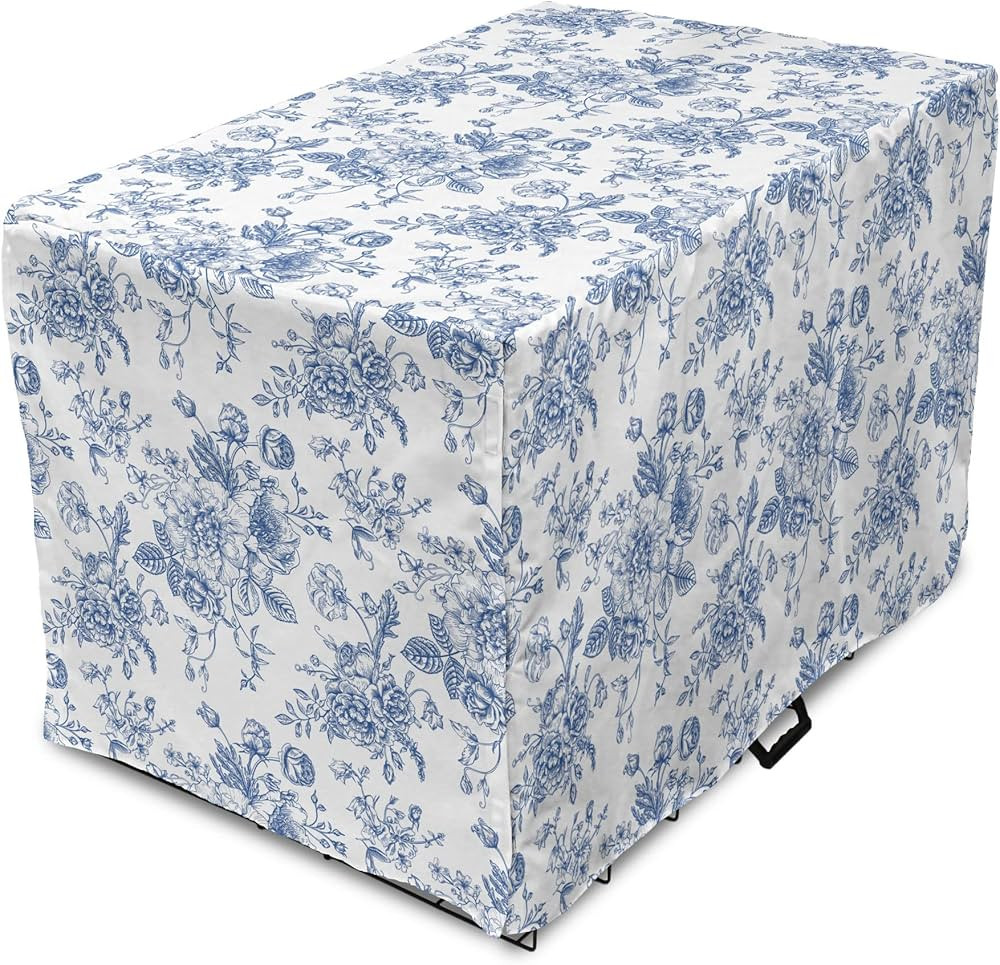 Lunarable Flowers Dog Crate Cover, Floral Themed Monochromatic Roses Peonies Bells Peas Bouquet C... | Amazon (US)