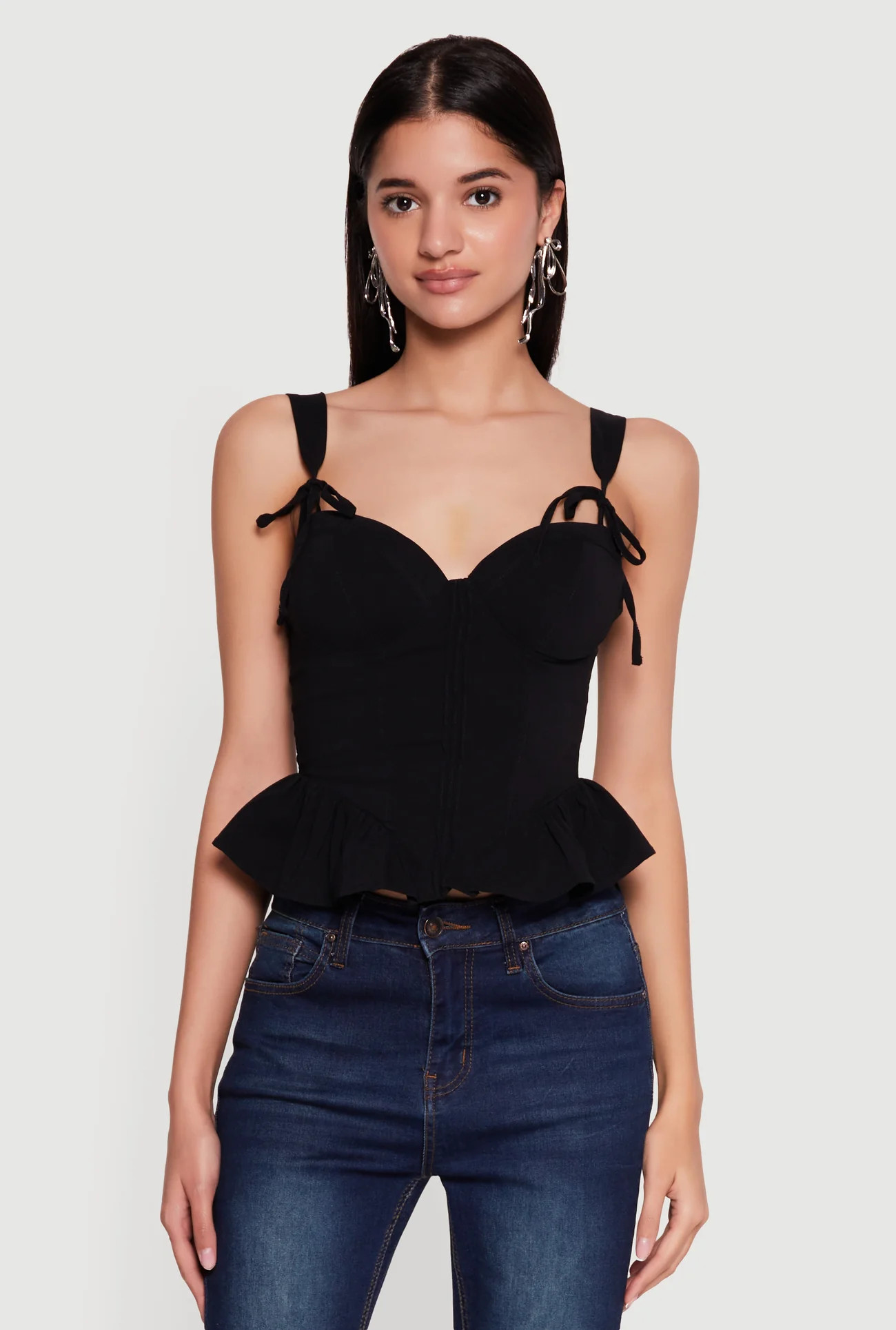 Cropped Tie Strap Peplum Bustier Top | Rainbow Shops