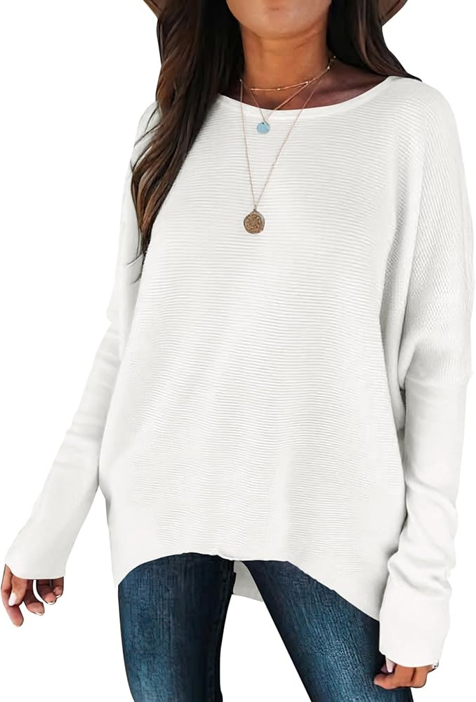 Women's Oversized Sweater Boat Neck Long Batwing Dolman Sleeve High Low Hem Knit Pullover Baggy J... | Amazon (US)