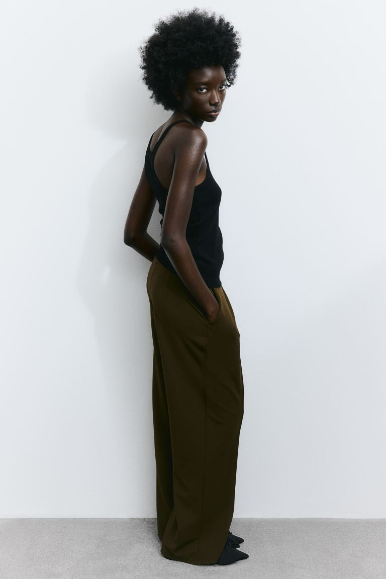 High Waist Tailored Pants - Dark khaki green - Ladies | H&M AU | H&M (AU)