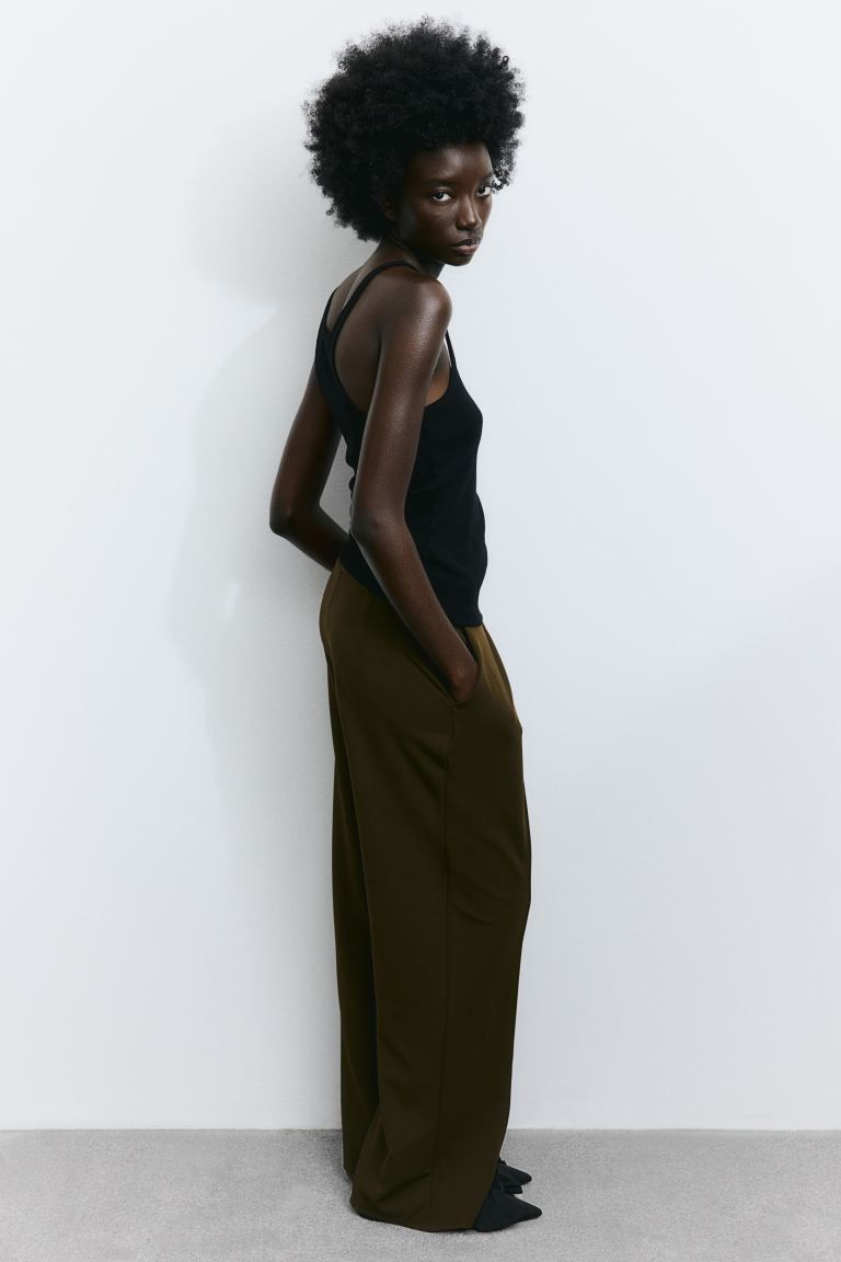 High-waist Dress Pants - Dark khaki green - Ladies | H&M US | H&M (US + CA)