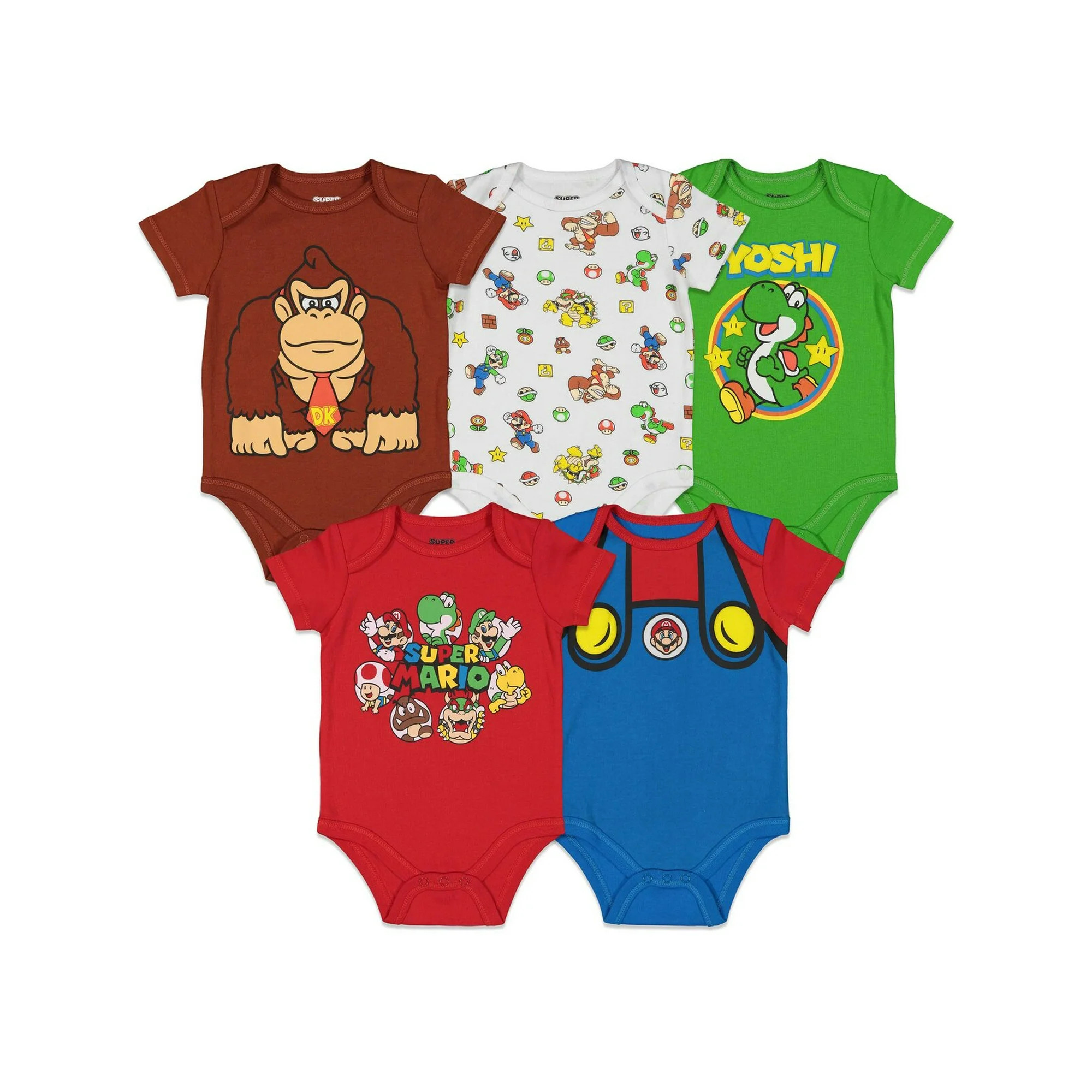 SUPER MARIO Nintendo Mario Luigi Bowser Newborn Baby Boys 5 Pack Bodysuits Newborn to Infant | Walmart (US)
