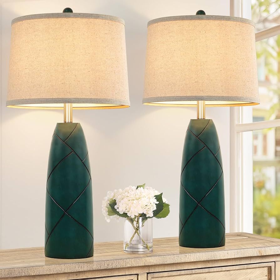 26in Tall Table Lamps for Living Room Set of 2, Modern Green Lamps for Bedrooms, Farmhouse Rustic... | Amazon (US)
