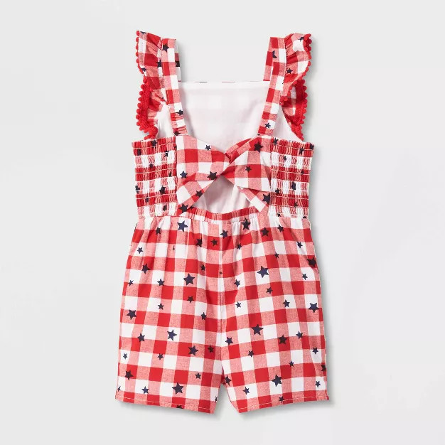 Toddler Girls' Gingham Star Romper - Cat & Jack™ Red | Target