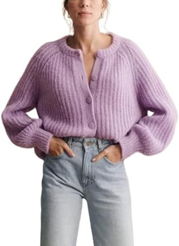 Bianstore Women's Casual Long Sleeve Crewneck Button Down Cardigan Sweater Knit Outwear | Amazon (US)