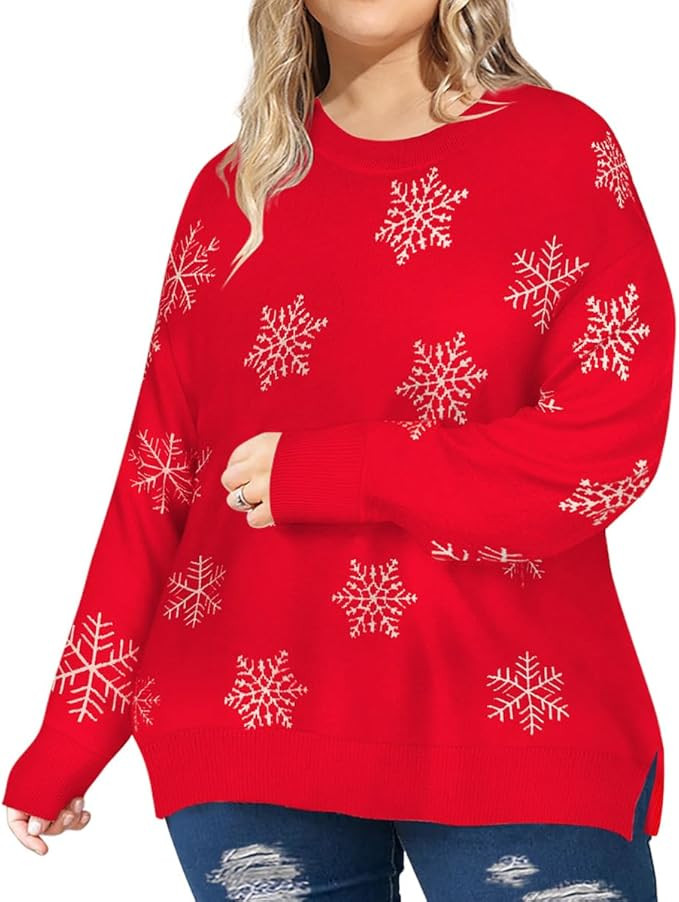 RITERA Plus Size Sweater for Women Pullover Crewneck Knit Side Split Sweatershirt Winter Casual B... | Amazon (US)