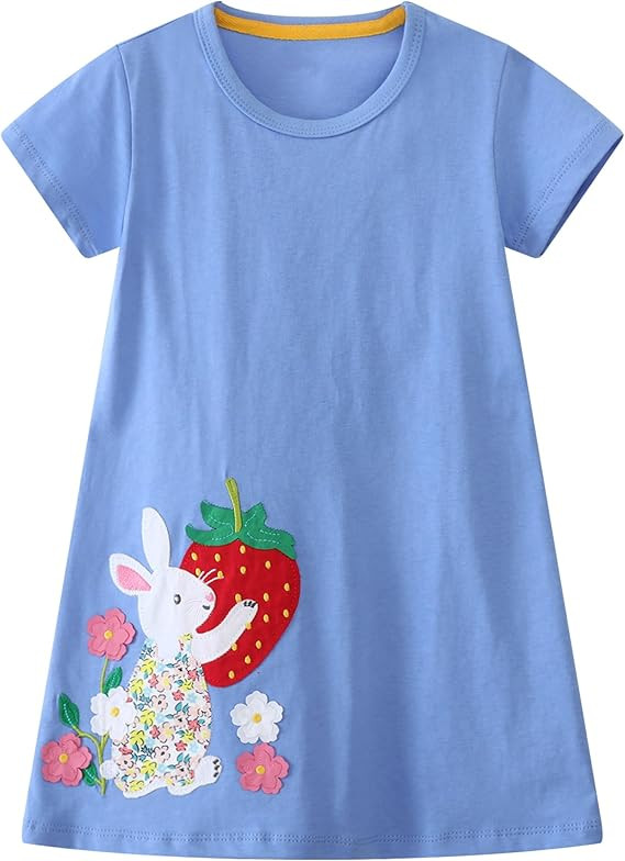 FreeLu Toddler Girls Cotton Summer Short Sleeve Dress Cartoon Print Casual Jersey Dresses | Amazon (US)