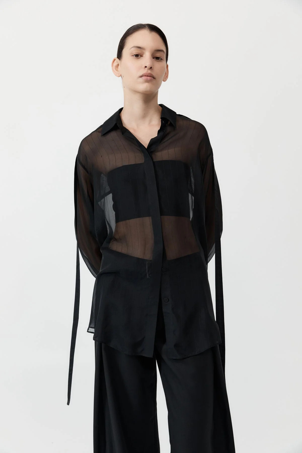 Pinstripe Silk Shirt - Black | St. Agni (US, UK, EU)
