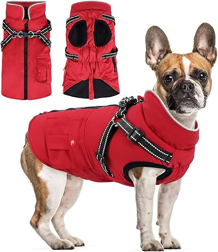 Dog Winter Coat with Harness Built-in | Waterproof Dog Jacket with Zipper & Fleece Lining | Refle... | Amazon (US)