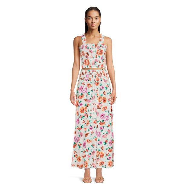 No Boundaries Juniors Smocked Crop Top and Maxi Skirt Set, 2-Piece, Sizes XS-XXXL | Walmart (US)