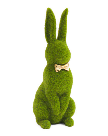 Flocked Moss Rabbit With Bow Decor | TJ Maxx