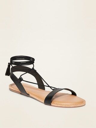 Strappy Faux-Leather Lace-Up Sandals for Women | Old Navy (US)