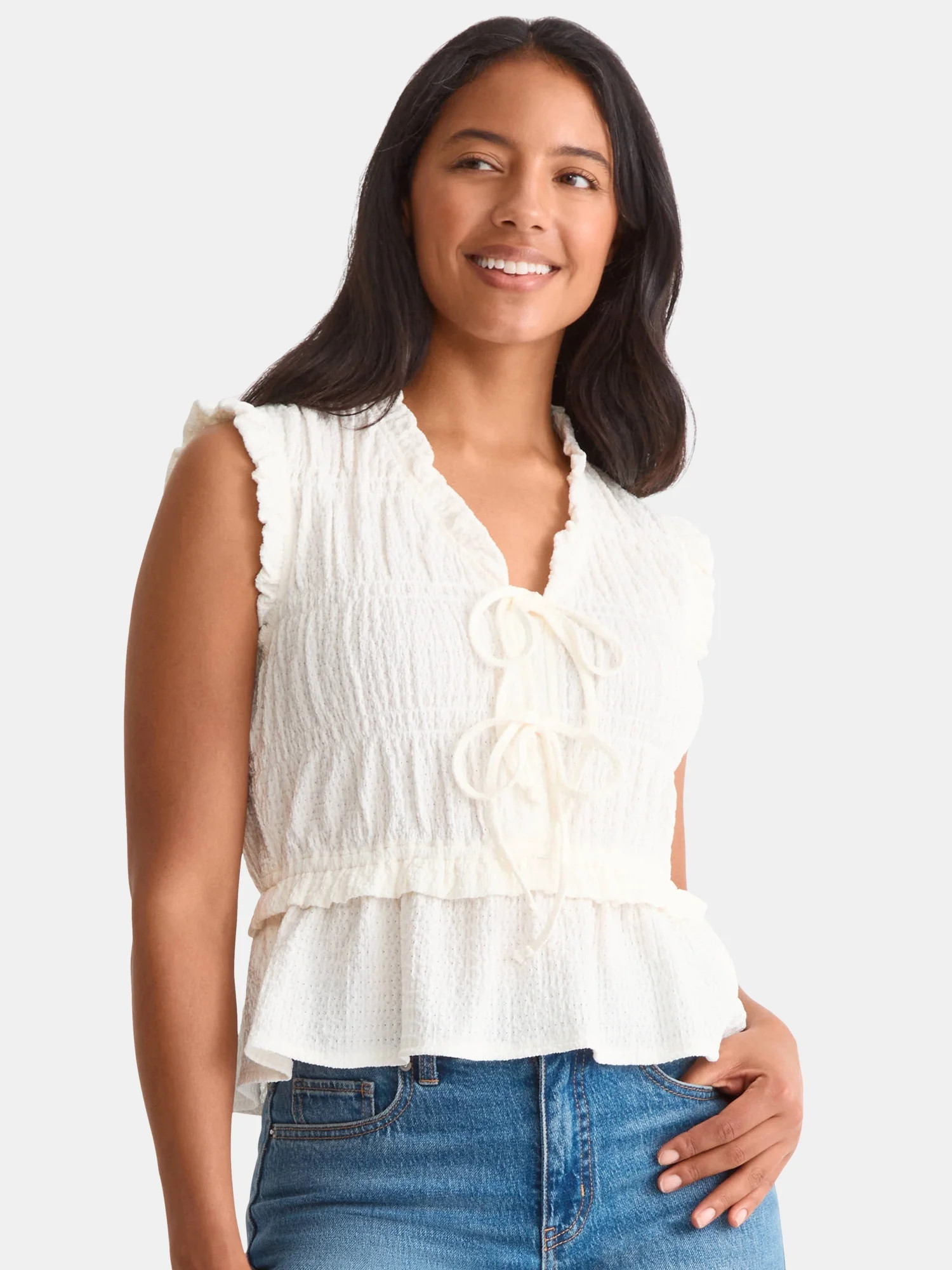 Time and Tru Women's Textured Tie Front Top, Sizes XS-XXXL | Walmart (US)