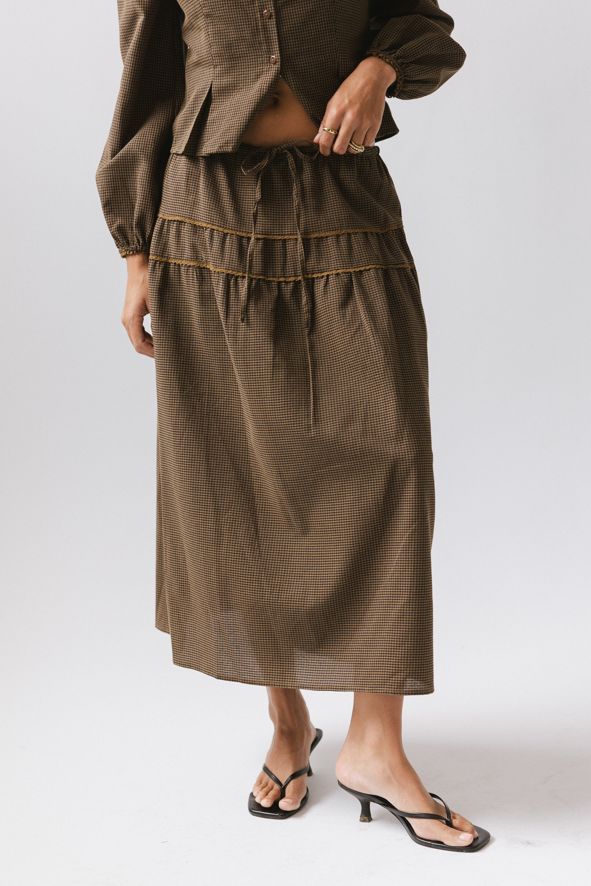 Keira Gingham Midi Skirt | Böhme US