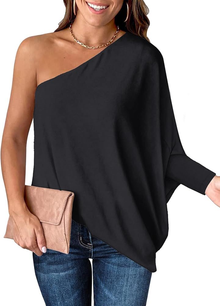 DOROSE Women's Sexy One Shoulder Tops Long Sleeve Casual Loose Blouse Shirt | Amazon (US)