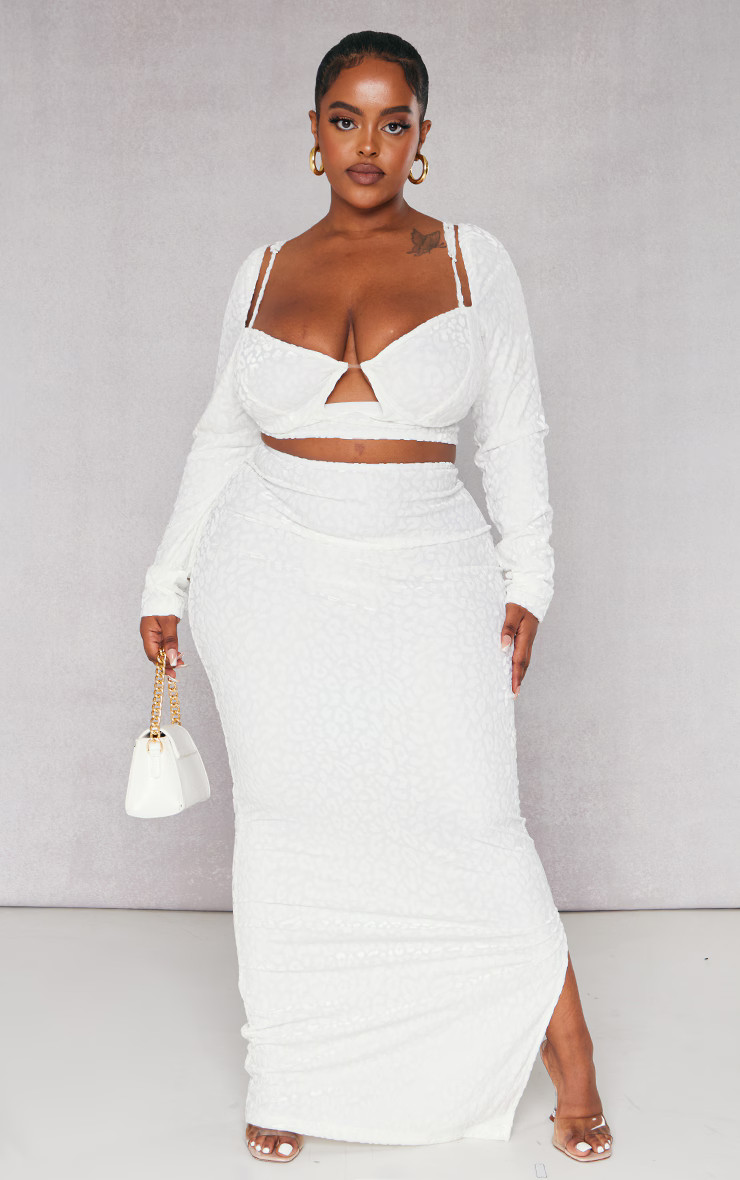 Plus White Leopard Devore Maxi Skirt | PrettyLittleThing US