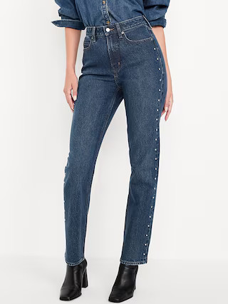 Extra High-Waisted Studded Straight Jeans | Old Navy (US)