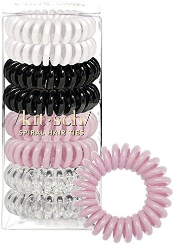 Amazon.com : Kitsch Spiral Hair Ties, Coil Hair Ties, Phone Cord Hair Ties, Hair Coils - 8 Pcs, B... | Amazon (US)