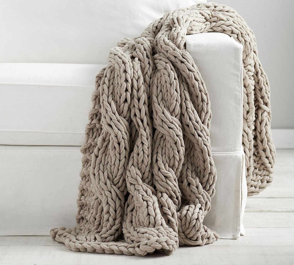 Colossal Handknit Throw, Putty, 44"" x 56 | Pottery Barn (US)