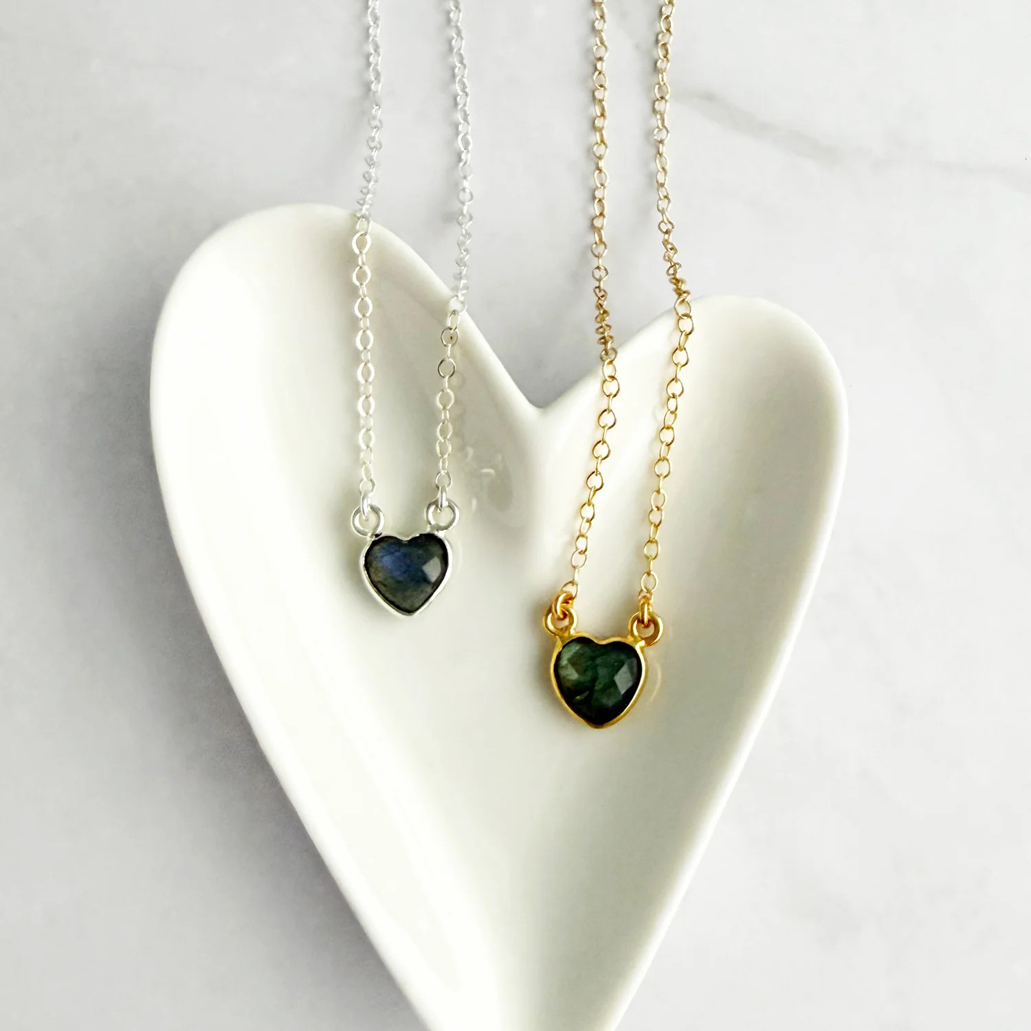 Tiny Labradorite Gemstone Heart Necklace | Rustic Gem Jewelry