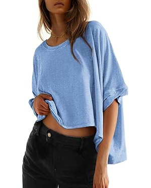 Dokotoo Summer Shirts 2025 Womens Solid T Shirts for Women Loose Oversized Tops Basic Tee | Amazon (US)