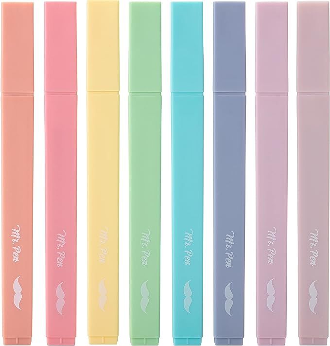 Mr. Pen- Aesthetic Cute Pastel Highlighters Set, 8 pcs, Chisel Tip, Candy Colors, No Bleed Bible ... | Amazon (US)