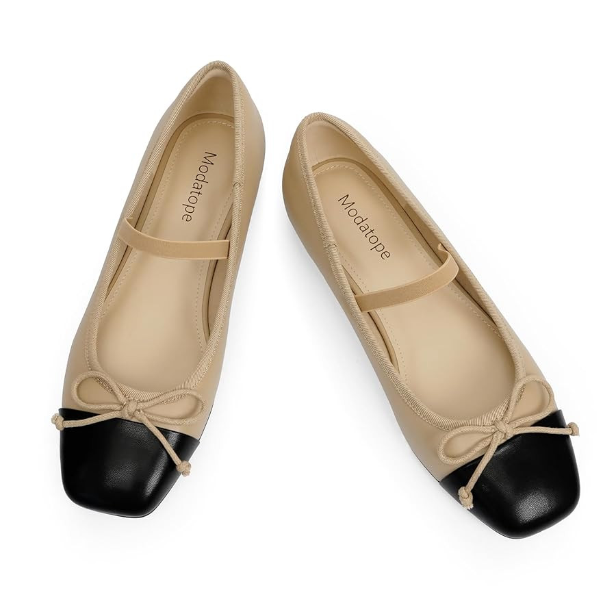 Modatope Ballet Mary Jane Flats Shoes with Strap Closed Square Toe Slip on Bowknot Bow Ballerina ... | Amazon (US)