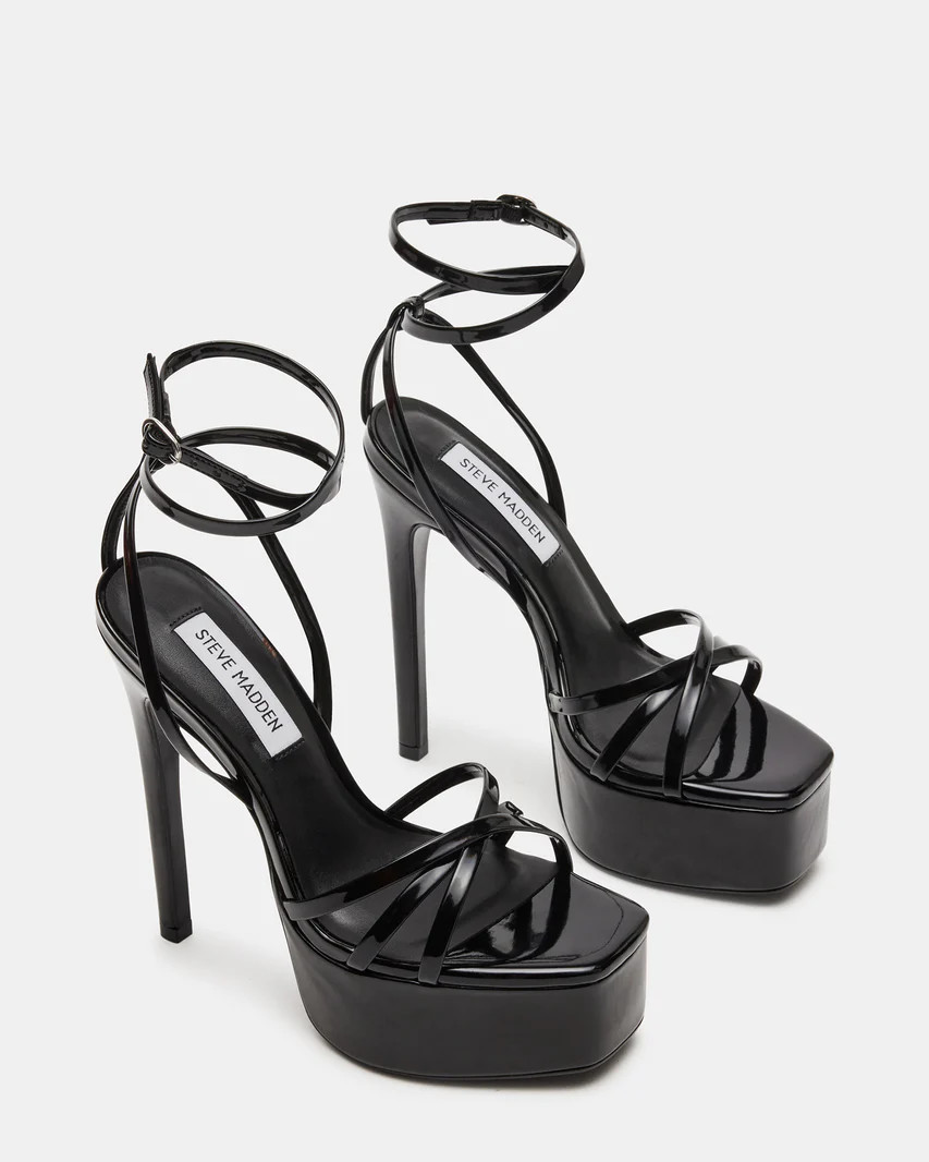 MARCITA Black Patent Ultra Platform Strappy Heel | Women's Heels | Steve Madden (US)