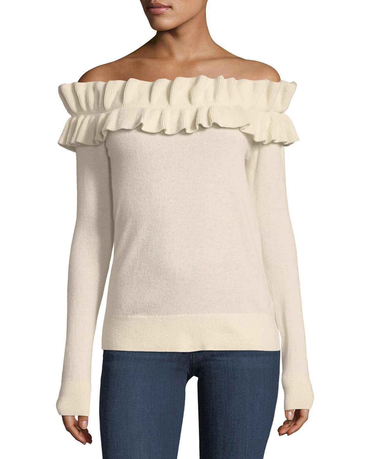 Perrinney Off-the-Shoulder Cashmere Pullover Sweater | Neiman Marcus