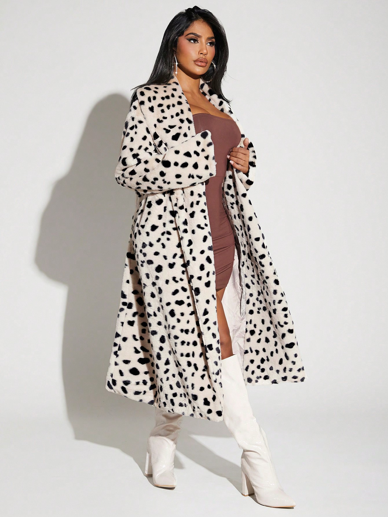 SHEIN SXY Dalmatiërprint Open voorkant Longline mantels | SHEIN