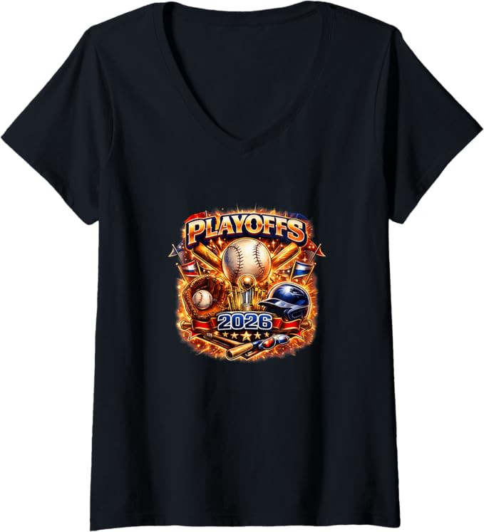 Women's Baseball Playoffs 2026 Graphic Vintage Style Design V-Neck T-Shirt | Amazon (US)