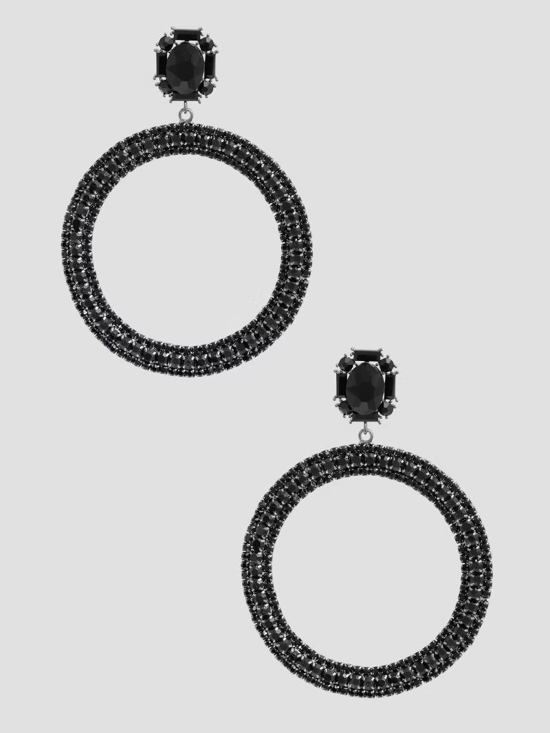 Black Rhinestone Statement Hoop Earrings | Guess US | Guess (US)