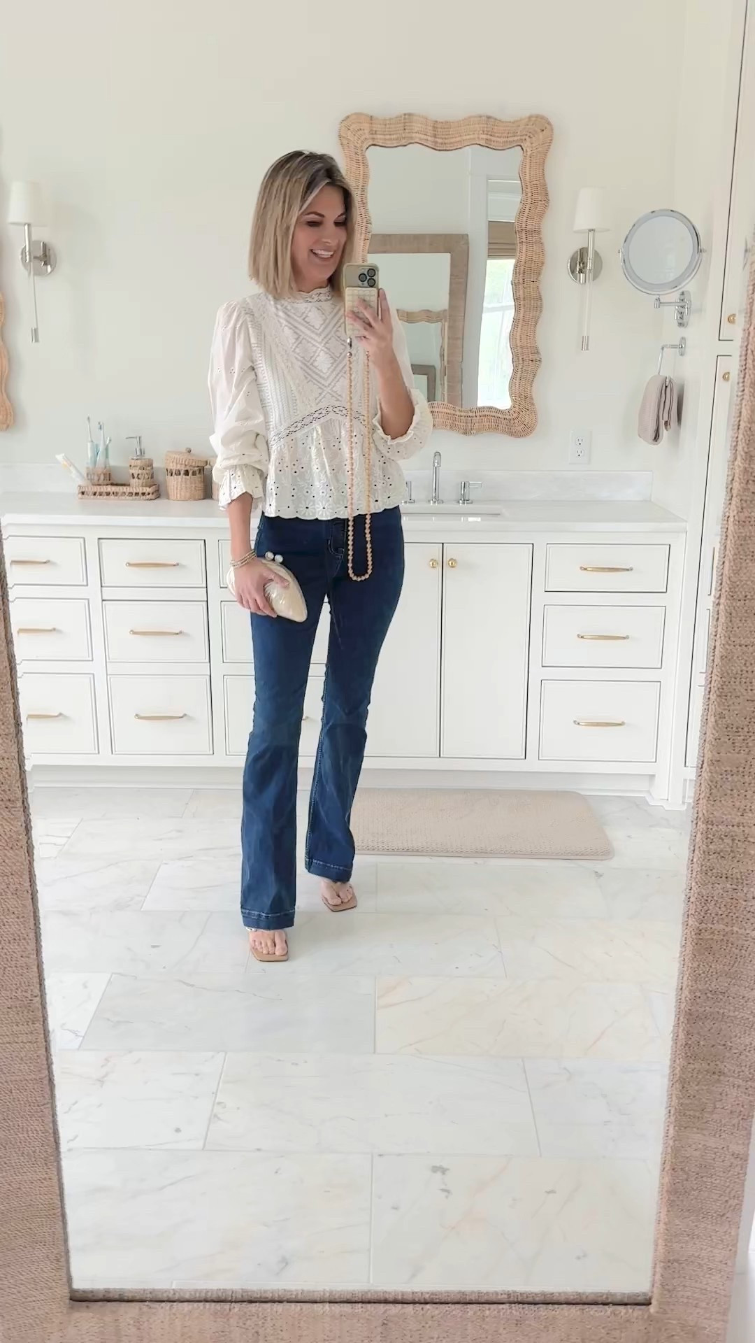 These slimming date night jeans are 30% off today! I am in size 6 tall. I went up one waist size. Small top.  

#LTKSaleAlert #LTKgrwm #LTKTall