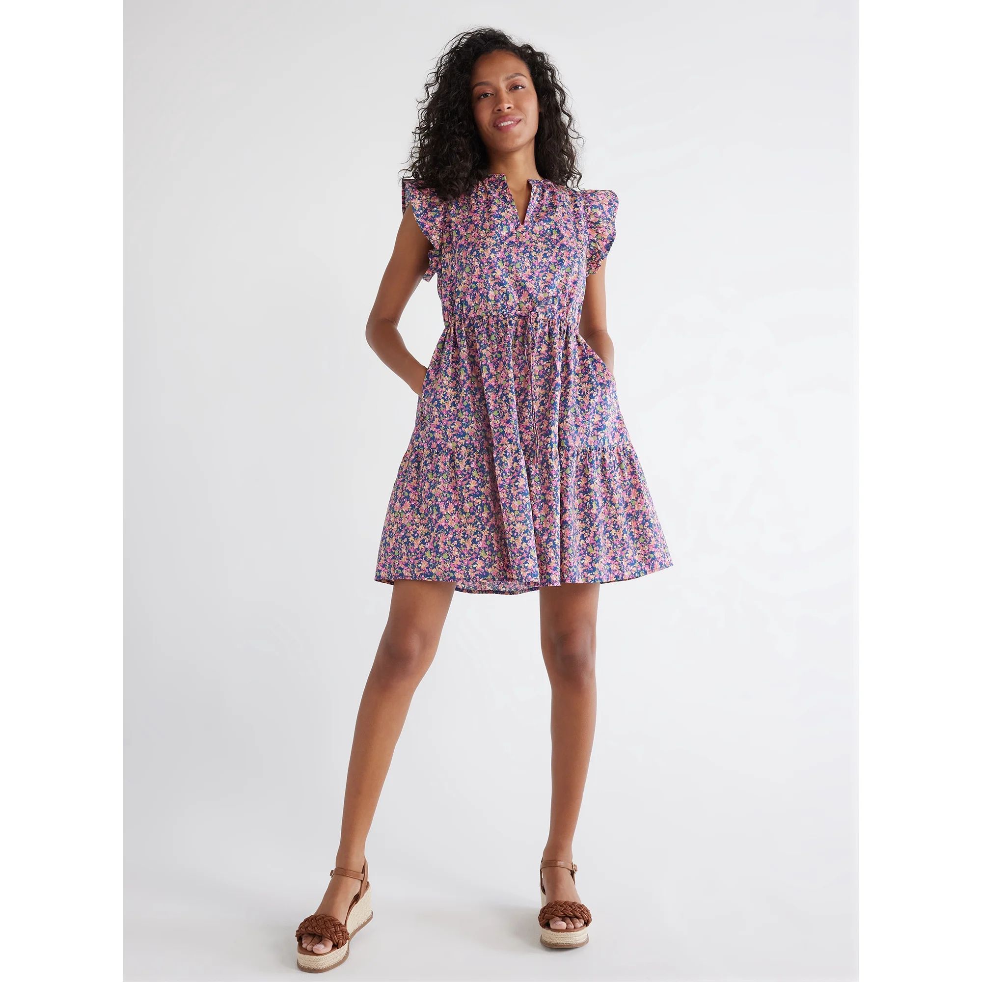Time and Tru Women's Mini Dress with Flutter Sleeves, Sizes XS-4X | Walmart (US)