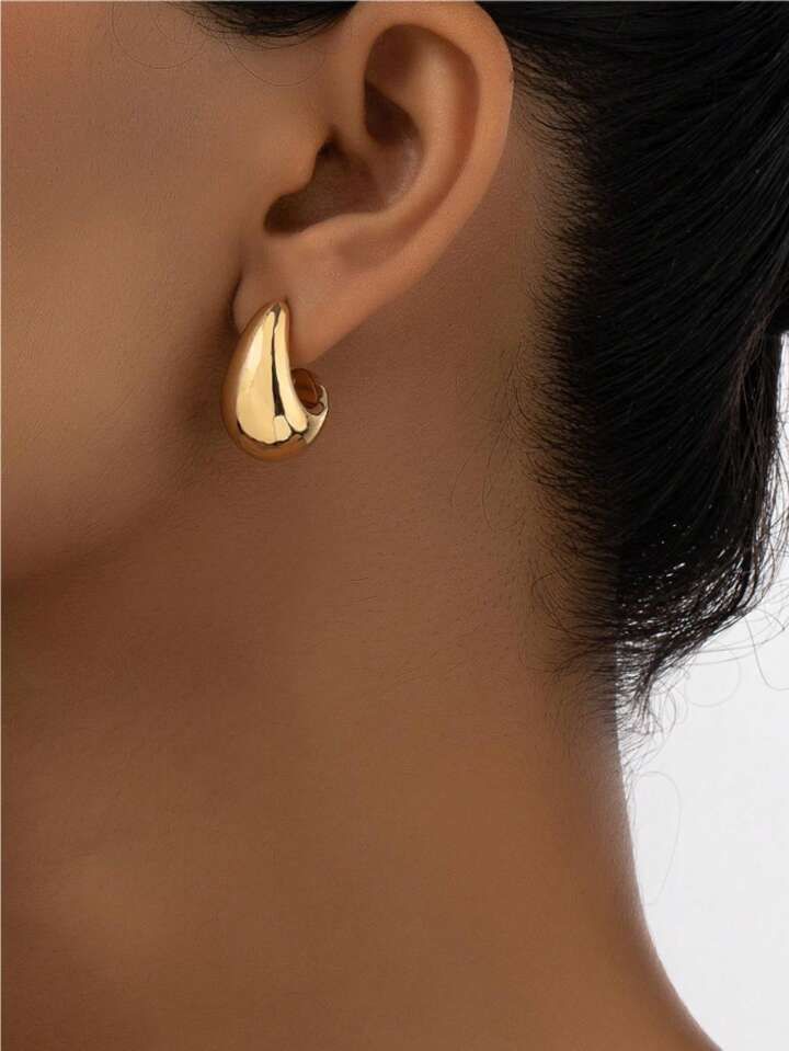 1pair Gold European & American Style Minimalist Exaggerated Drop Earrings & Studs For Women's Vac... | SHEIN