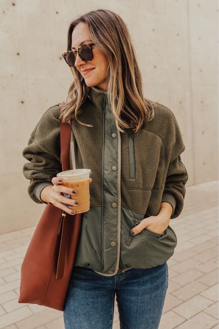 20% off Madewell when you shop in the LTK app, three days only!🙌 This sherpa jacket is sooo cozy and cute, I love their light jackets. Wearing size small. Maternity jeans fit TTS (I went a size up from my usual MW denim). Love these fun square sunnies, too. Also this bag…was on my wishlist and it was worth the wait, it’s beautiful!😍#ad #madewell #madewellpartner #LTKxMadewell 

#LTKfindsunder100 #LTKsalealert