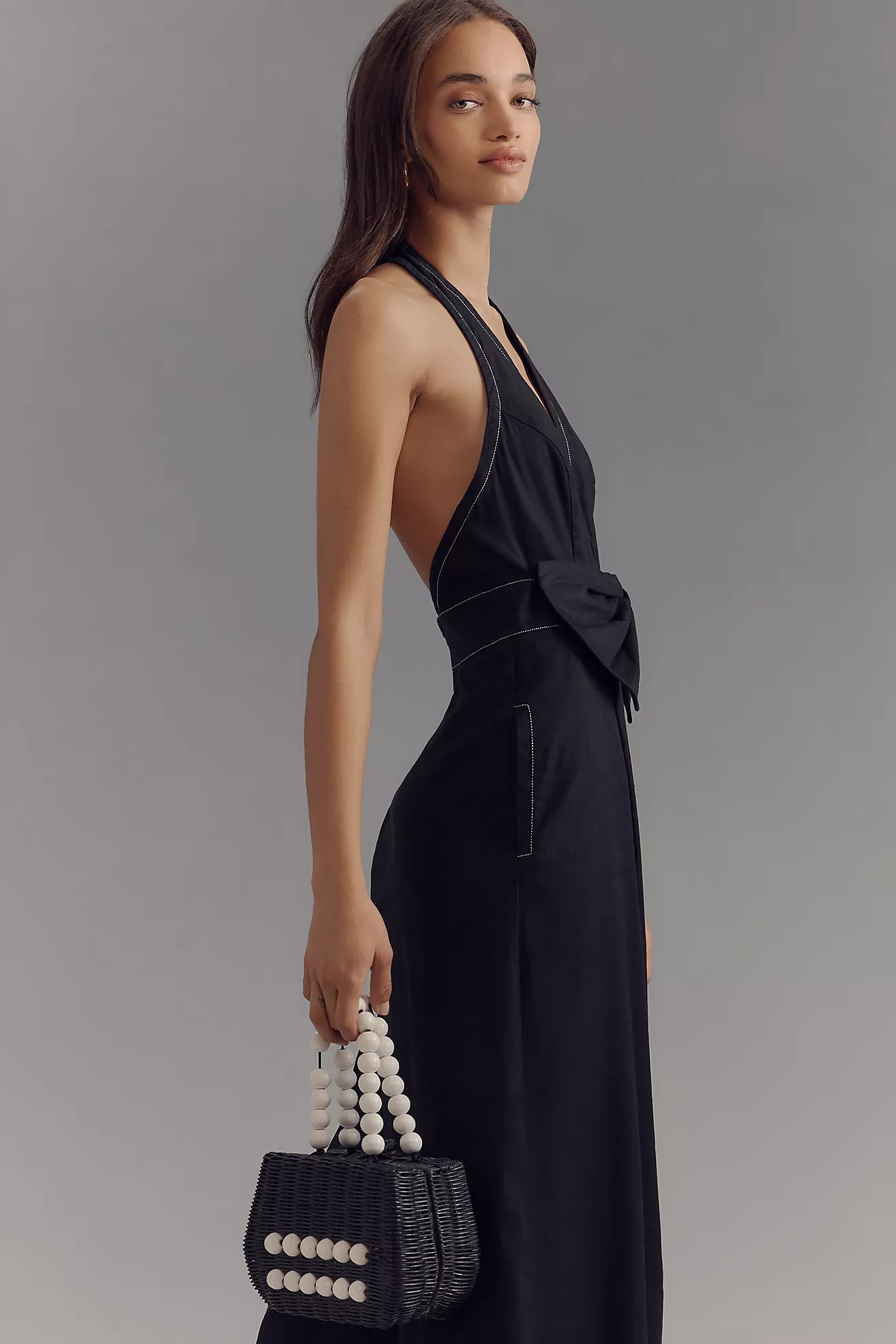 Maeve Linen Halter Bow Jumpsuit | Anthropologie (US)