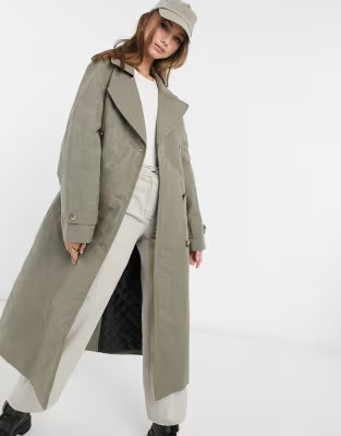 ASOS DESIGN trench coat with contrast stitching in sage | ASOS (Global)