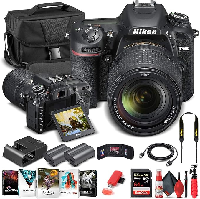 Nikon D7500 DSLR Camera with 18-140mm Lens (1582) + 64GB Memory Card + Case + Corel Photo Softwar... | Amazon (US)