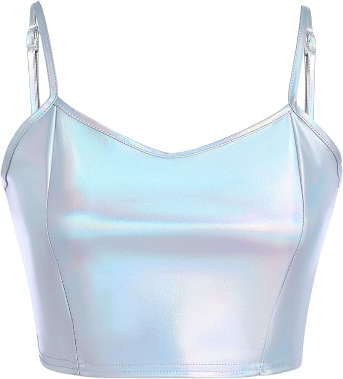 Womens Holographic Metallic Shiny Off Shoulder Crop Top Bustier Tube Top Blouse Rave Causal Strap... | Amazon (US)