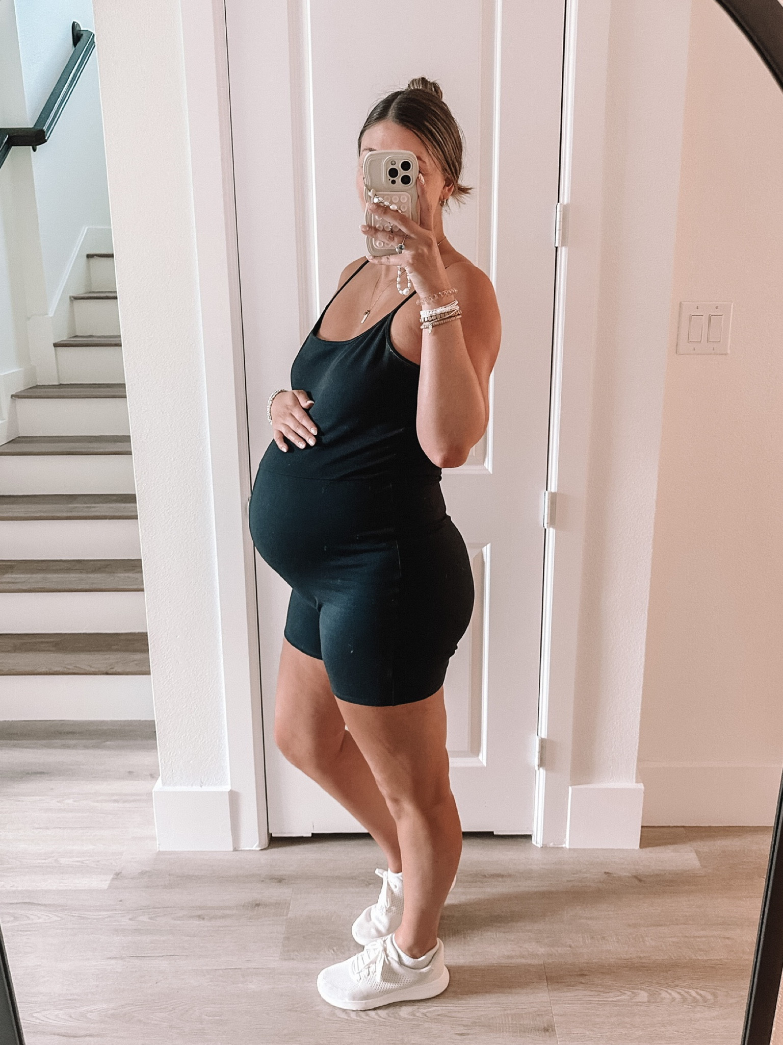 My workout outfit for today! Abercrombie onesie XL tall and sneakers true to size 9! 