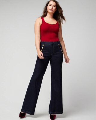 Women's High-Rise Mariner Wide Leg Jeans in Dark Wash Denim size 0 | White House Black Market | White House Black Market