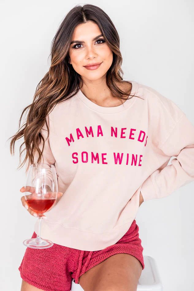Mama Needs Some Wine Pale Pink Graphic Sweatshirt | Pink Lily